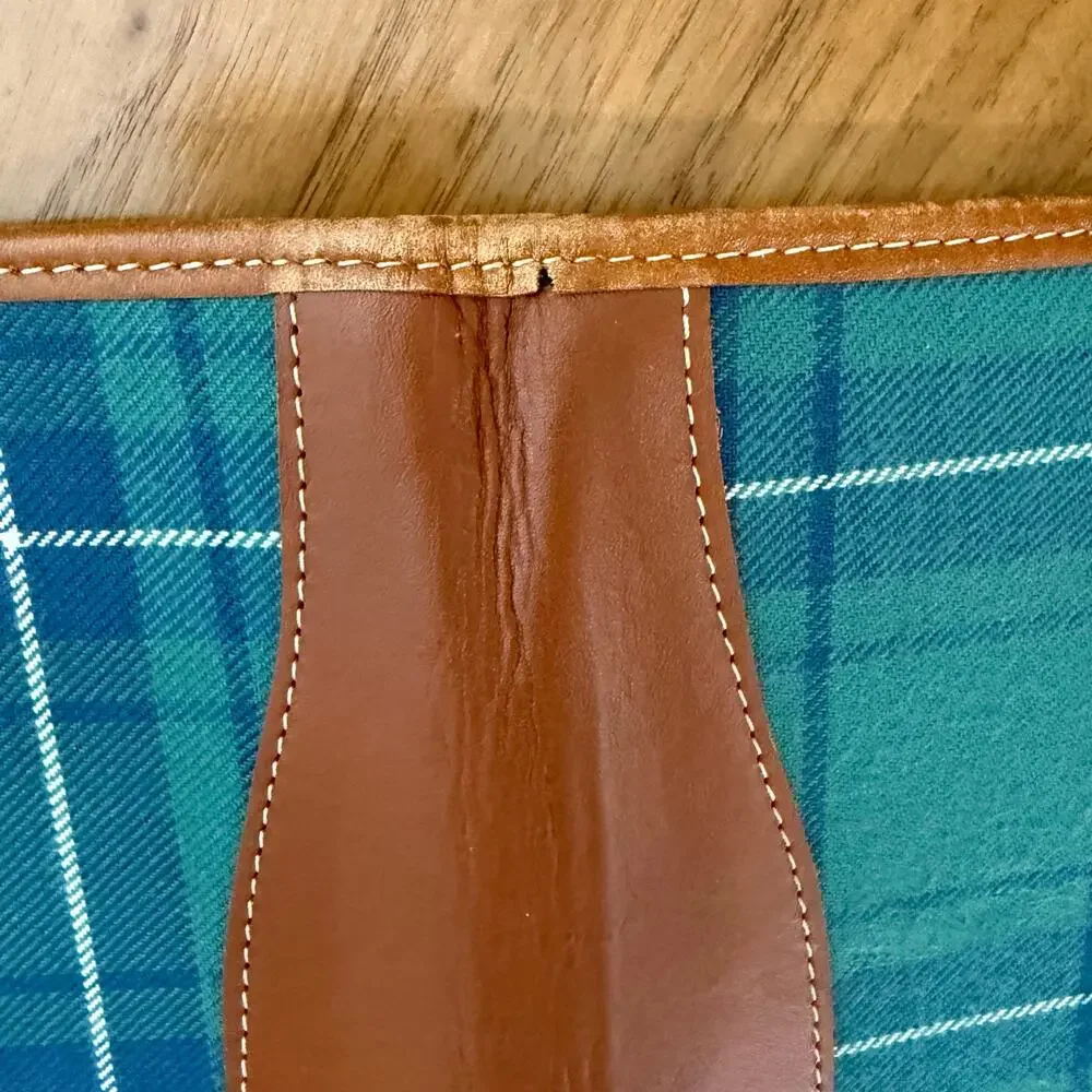 Vintage Laura Ashley Planner Plaid Fabric Leather Binding Zip Padfolio 13 x 10